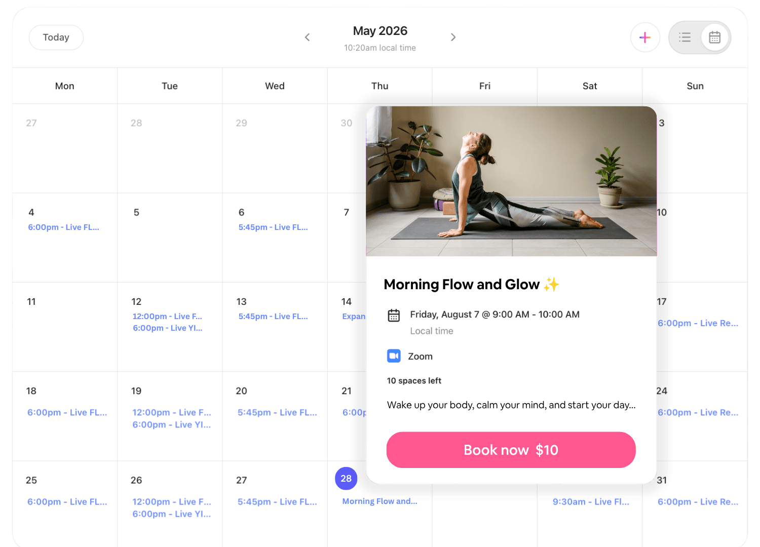 Libree class schedule with live classes and upcoming events
